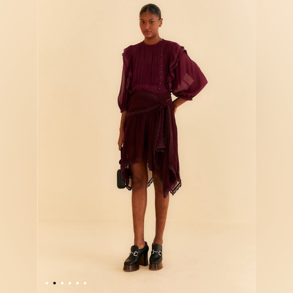 Farm Rio Burgundy Ruffle Blouse - Picture 2 of 9